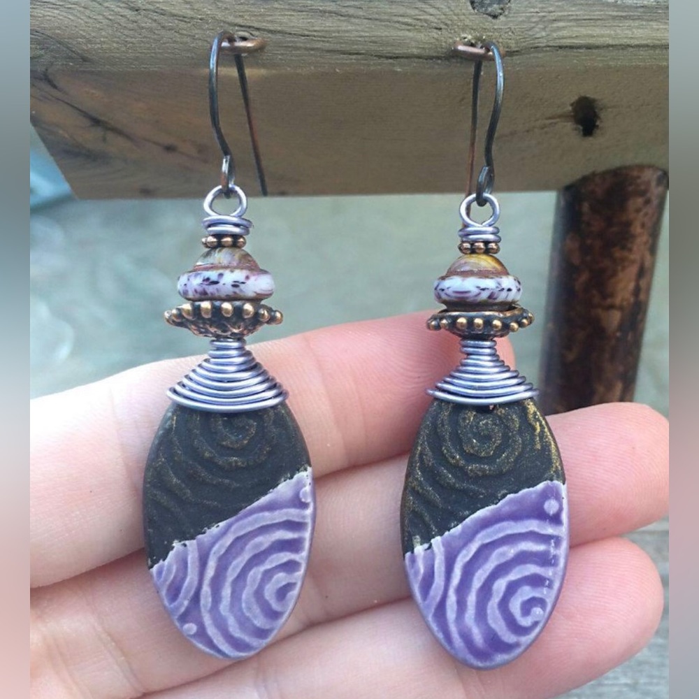 Handmade Artisan Copper and ceramic earrings by Nicola Morse